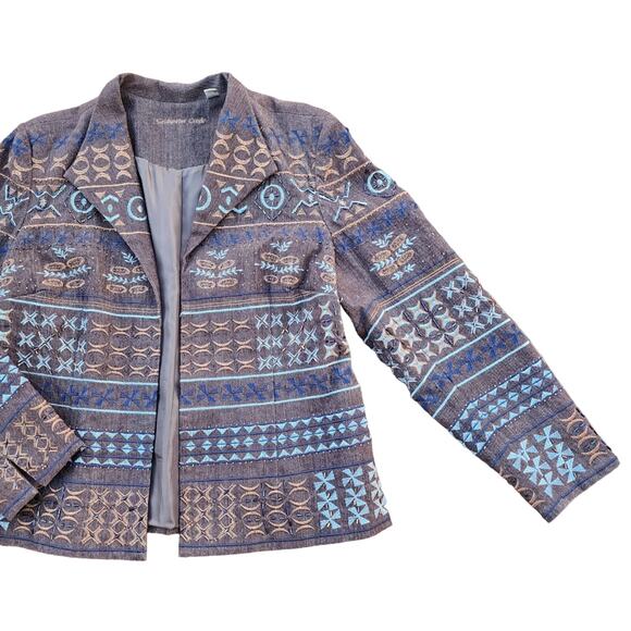 Vintage Coldwater Creek Plus size Denim Jacket 16 Brown Embroidered Beaded - Picture 6 of 11